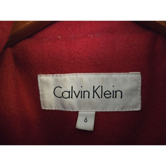 Calvin Klein Coat Womens 6 Red Wool Blend Long Overcoat Holiday Winter Belted - Picture 4 of 8